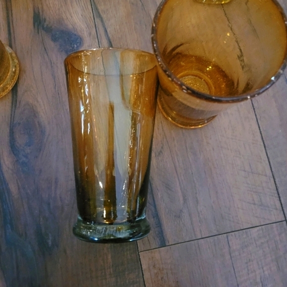 Vintage - Amber Blown Glass Pint Glasses 20 oz Set of 6 - Picture 2 of 4